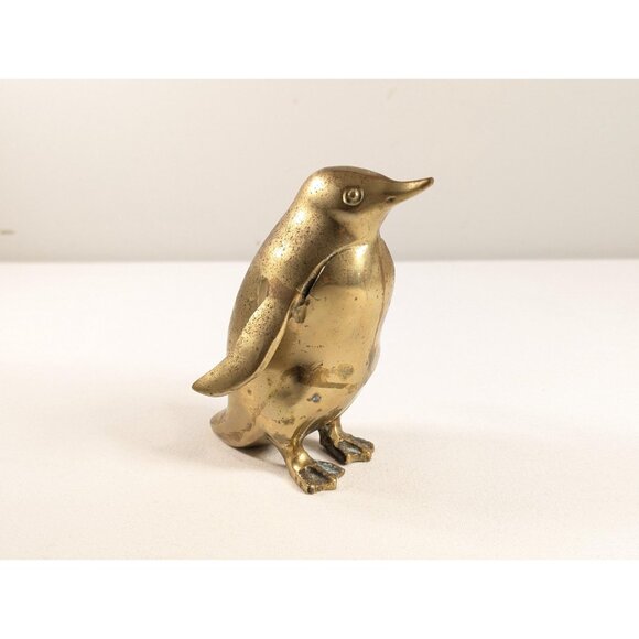Vintage 4.25" brass Penguin figurine, baby penguin ornament, vintage mcm home - Picture 3 of 8